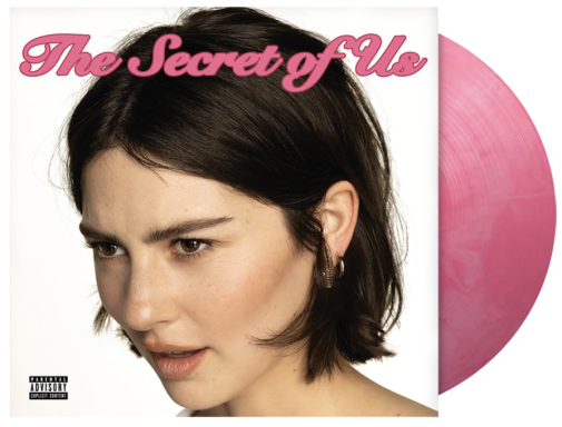 Portada de álbum con mujer de perfil y disco rosa. Título: "The Secret of Us".