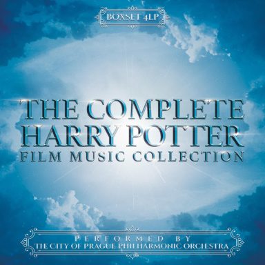 Portada de "The Complete Harry Potter Film Music Collection" con fondo azul.