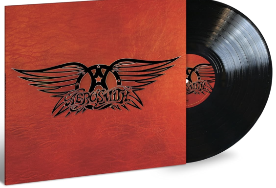 Portada de disco rojo con alas negras y disco de vinilo negro.