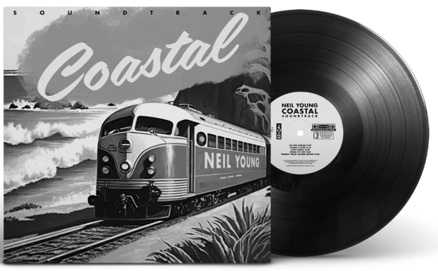 Portada de disco con un tren en la costa y la palabra "Coastal" arriba.